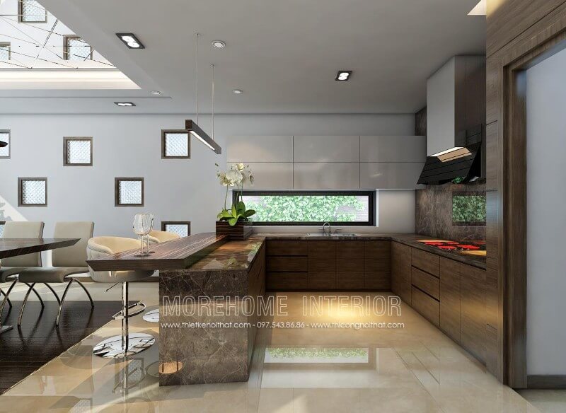 Trang trí nội thất phòng bếp biệt thự với mẫu tủ bếp chữ U Tủ bếp hiện đại,tủ bếp đẹp hiện đại, tủ bếp An Cường