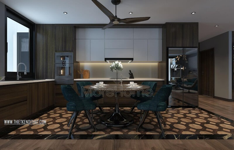 Tủ bếp hiện đại gỗ công nghiệp chữ L tạo không gian chứa đồ lớn mẫu tủ bếp gỗ công nghiệp An Cường